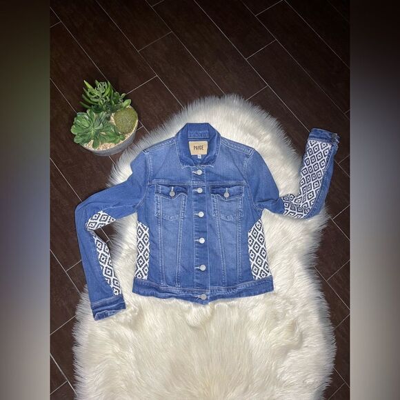 Paige Vermont Denim Jacket Mosaic Tile Western Aztec sz small - Picture 2 of 8